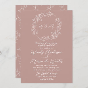 Invitación Boda botánico de Boho blanco gris rosado mínimo
