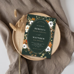 Invitación Boda Botánico de Boho Floral Verde Oscuro