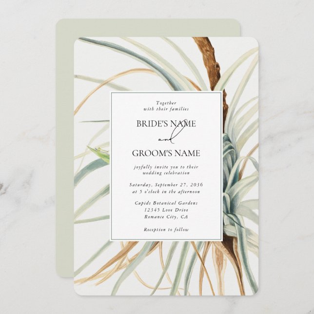 Invitación Boda botánico de Boho Neutral Rustic Watercolor (Anverso / Reverso)