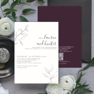 Invitación Boda botánico de ciruela púrpura de código QR mode