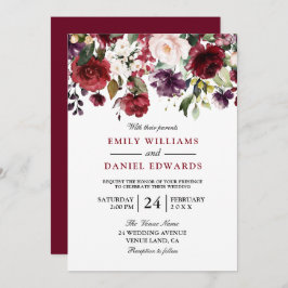 Invitación Boda botánico de color rojo romántico