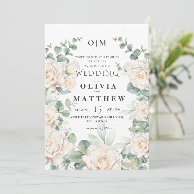 Invitación Boda botánico de color rosa blanco (Anverso de pie)