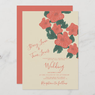 Invitación Boda botánico de coral rosa de la Flora de Vintage