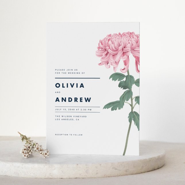 Invitación Boda botánico de crisantemo rosa (Subido por el creador)