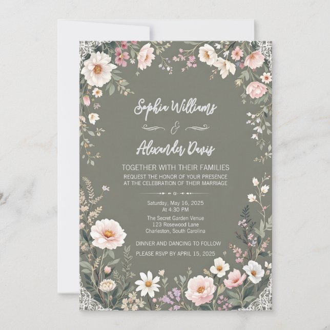 Invitación Boda botánico de época (Anverso)