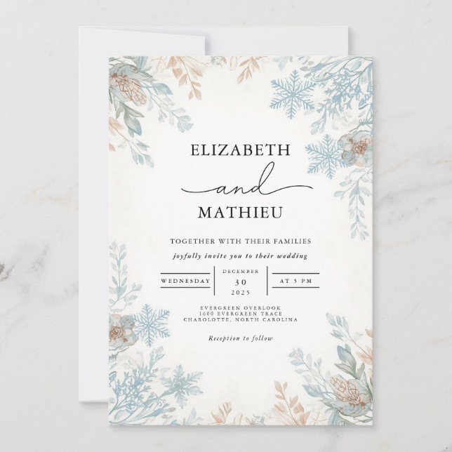 Invitación Boda botánico de escarcha de invierno (Anverso)