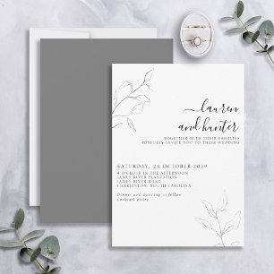 Invitación Boda botánico de escritura blanca gris moderna