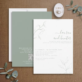 Invitación Boda botánico de escritura verde de código QR mode