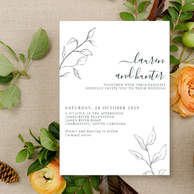 Invitación Boda botánico de escritura verde esmeralda moderna (Subido por el creador)