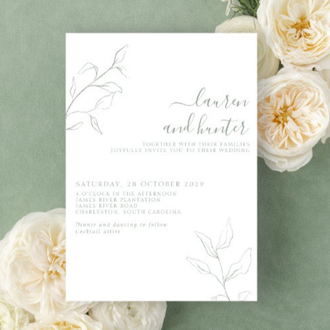 Invitación Boda botánico de escritura verde sage moderna (Subido por el creador)