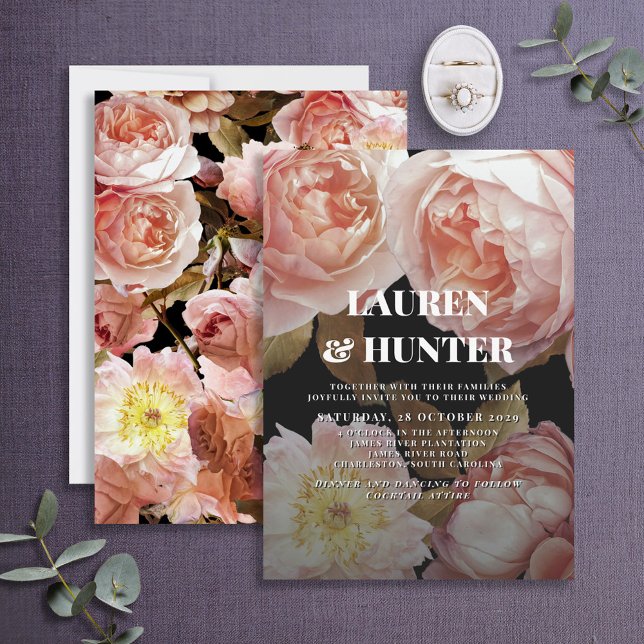 Invitación Boda Botánico De Flor Rosa Oscuro Moody Rubor Inv (Subido por el creador)