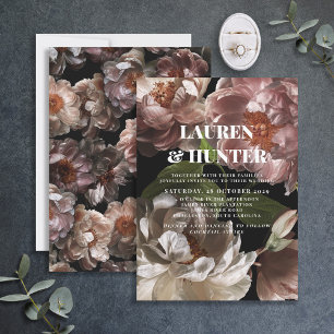 Invitación Boda Botánico De Flor Rosada Moody Moderno En