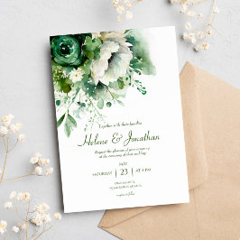 Invitación Boda Botánico de Floral Verde Esmeralda
