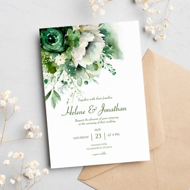 Invitación Boda Botánico de Floral Verde Esmeralda (Subido por el creador)