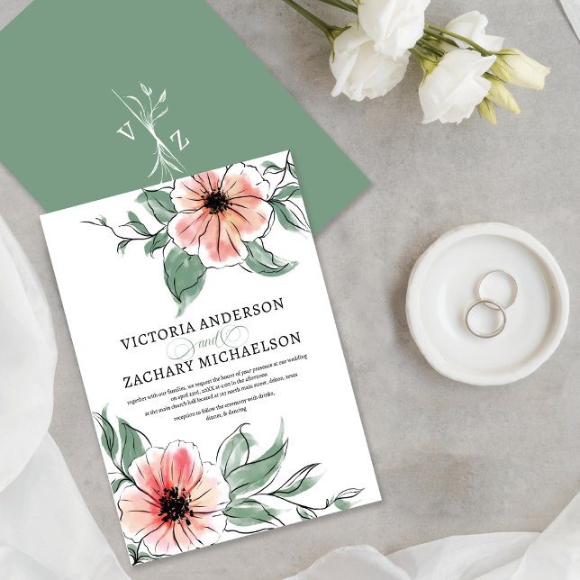 Invitación Boda Botánico de Floral Verde Rosa bonito (Subido por el creador)