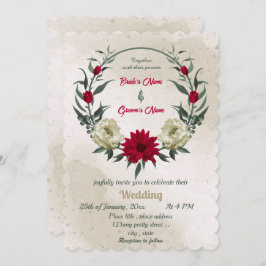 Invitación boda botánico de flores amarillas pálidas rojas