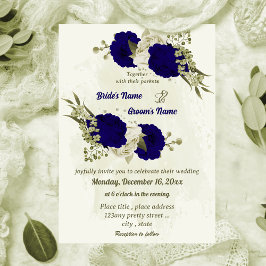 Invitación Boda botánico de flores beige azules reales