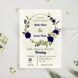 Invitación Boda botánico de flores beige azules reales