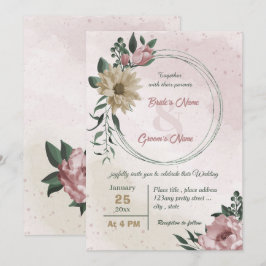 Invitación boda botánico de flores de champán rosa