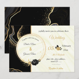 Invitación boda botánico de flores doradas y negras