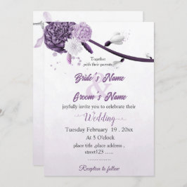 Invitación boda botánico de flores moradas románticas