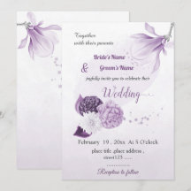 boda botánico de flores moradas románticas