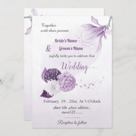 Invitación boda botánico de flores moradas románticas