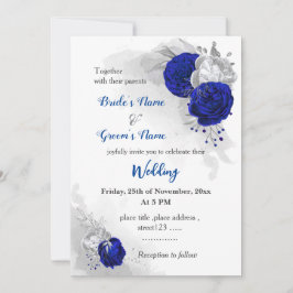 Invitación boda botánico de flores reales azules y plateadas