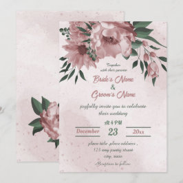 Invitación boda botánico de flores rosadas