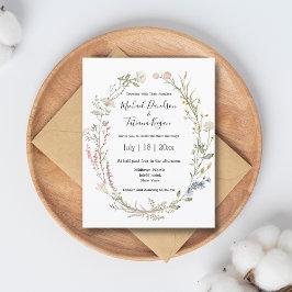 Invitación boda botánico de flores silvestres de acuarela ele