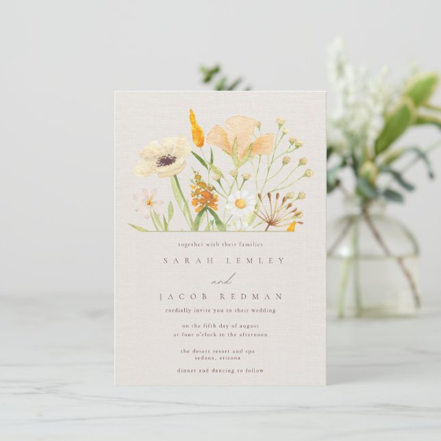 Invitación Boda Botánico de Flores Silvestres Simple (Anverso de pie)