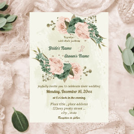 Invitación boda botánico de flores verdes de color verde sage