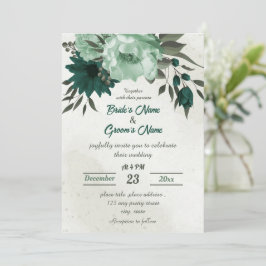 Invitación boda botánico de flores verdes esmeraldas