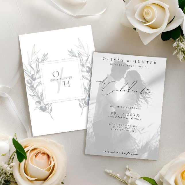 Invitación Boda botánico de fotografía en blanco y negro (Subido por el creador)