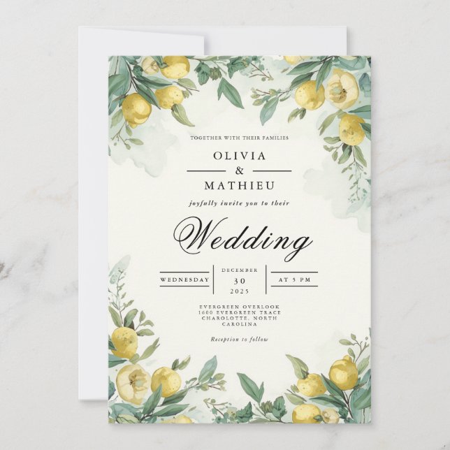 Invitación Boda Botánico de Golden Lemon (Anverso)