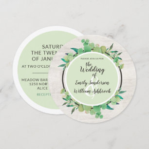 Invitación Boda botánico de hojas de maderas rusticas y eucal