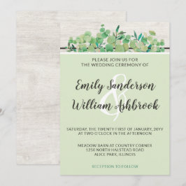 Invitación Boda botánico de hojas de maderas rusticas y eucal