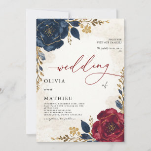 Invitación Boda Botánico de la Marina Profunda de Borgoña