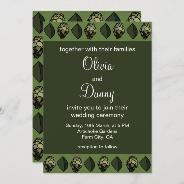 Invitación Boda botánico de la planta vegetal de alcachofa (Anverso / Reverso)