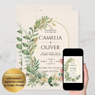 Invitación Boda botánico de la verde crema moderna