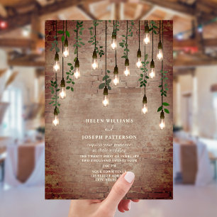 Invitación Boda botánico de ladrillo rústico de lámparas de é