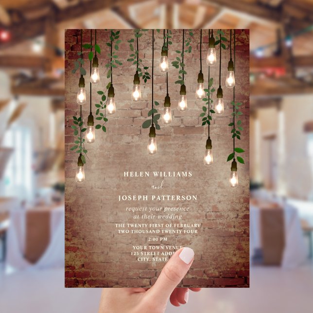 Invitación Boda botánico de ladrillo rústico de lámparas de é (Subido por el creador)