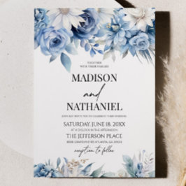 Invitación Boda botánico de las flores azules de color azul t
