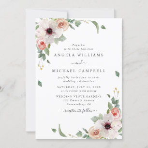 Invitación Boda botánico de las flores de color rosa de Rubor