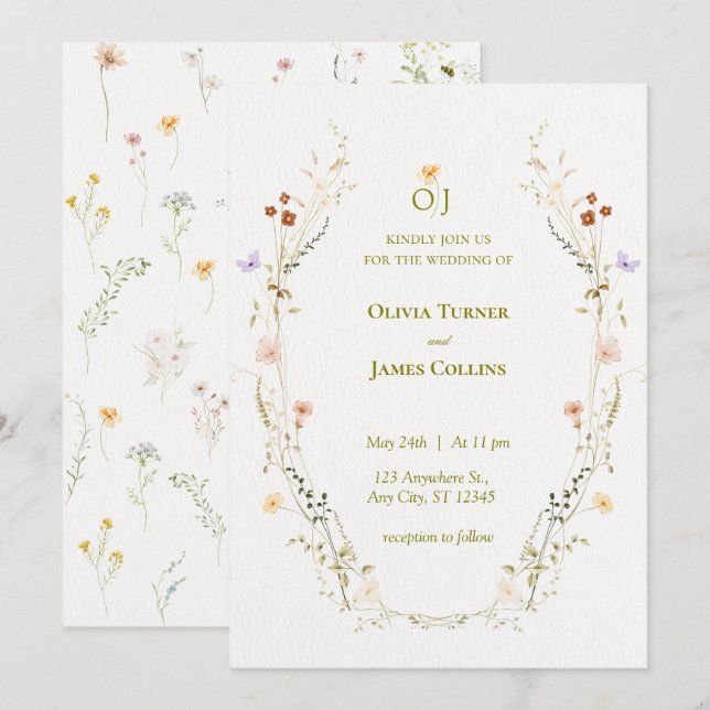 Invitación Boda Botánico de las Flores Jardín (Anverso / Reverso)