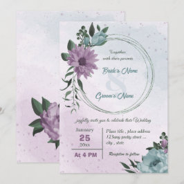 Invitación boda botánico de las flores moradas azules