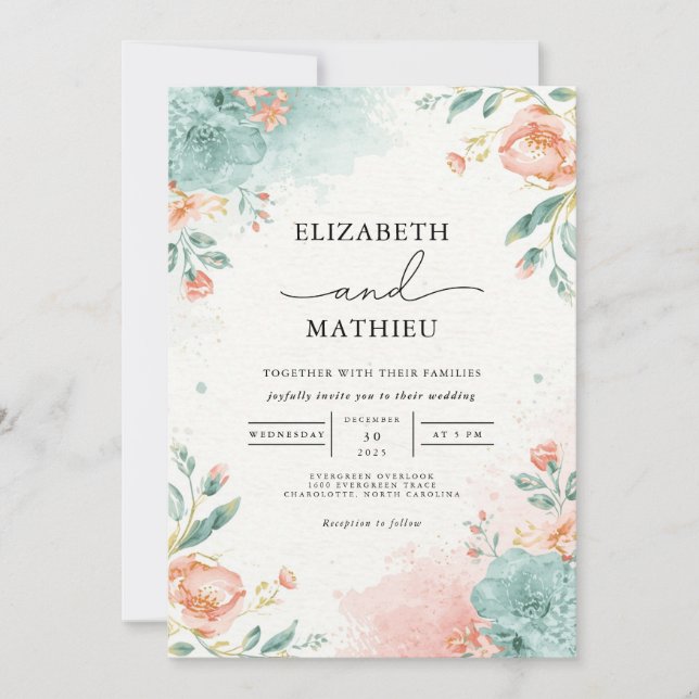 Invitación Boda botánico de lavado de sangre suave (Anverso)