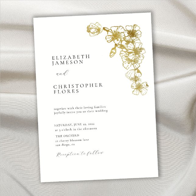 Invitación Boda botánico de Moda de oro de cerezo mínimo (Subido por el creador)