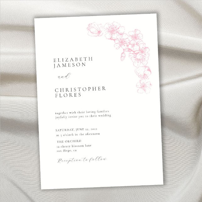 Invitación Boda botánico de Moda rosa mínima de cerezo en flo (Subido por el creador)