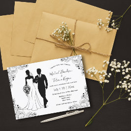 Invitación boda botánico de novia y ilustracion de novio